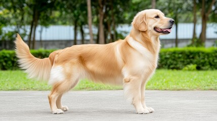 Golden Retriever Standing Proudly in a Green Park Setting