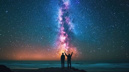 Obraz premium Stargazers marveling at the Milky Way over the ocean