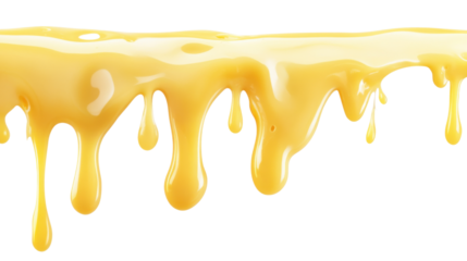 Sweet yellow custard or paint dripping down on transparent background
