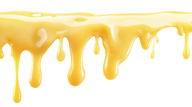 Sweet yellow custard or paint dripping down on transparent background