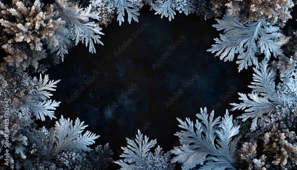 Poster intricate frost patterns frame dark background