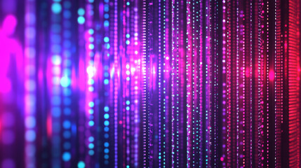 3d render, abstract background, screen pixels, glowing dots, neon lights, virtual reality, ultraviolet spectrum, pink blue vibrant colors, catwalk fashion podium, laser show, stage, isolated on black