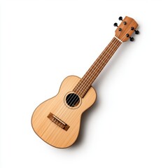 Fototapeta premium Wooden Ukulele on White Background with Natural Texture and Minimalist Design for Musical Themes and Arts