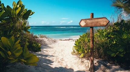 Wooden Directional Signage by the Beach - AI generated illustration