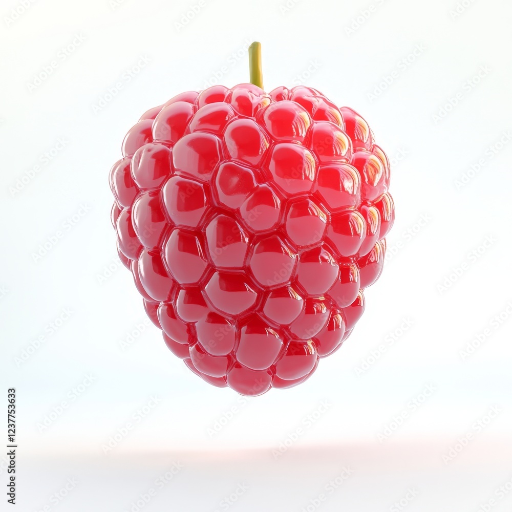 Poster bright juicy red raspberry 3d rendering isolated on white background