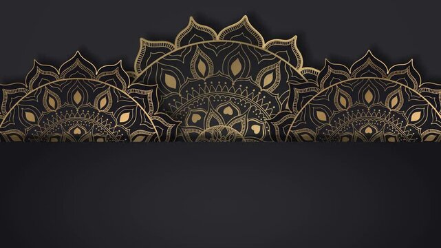 Islamic ornament black background video with arabic style and mandala flower circle animation for ramadan kareem, eid mubarak and islamic background