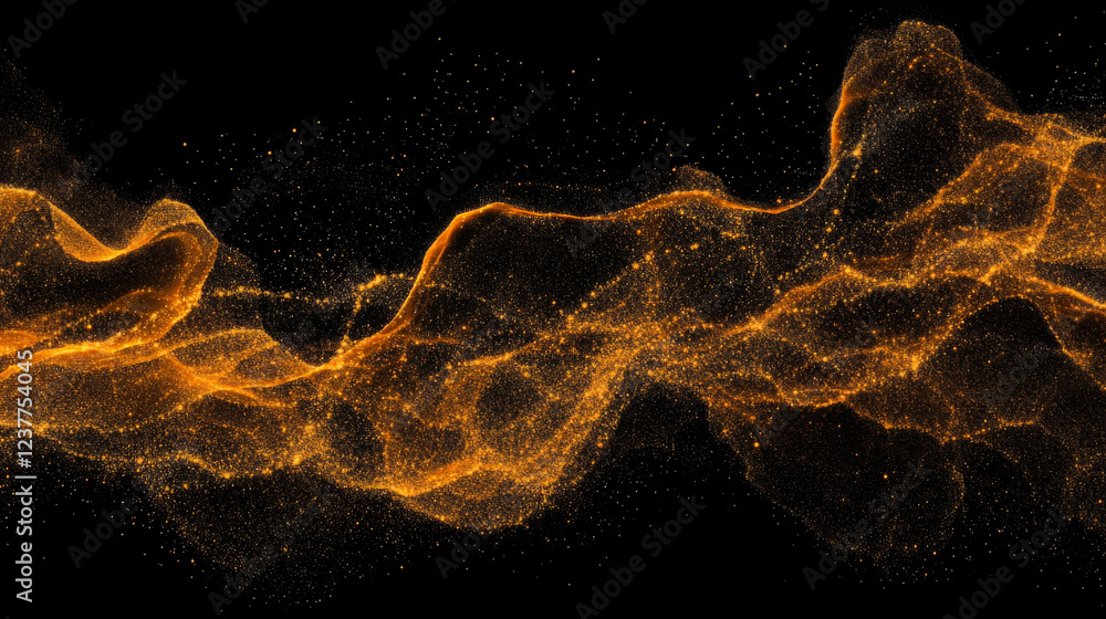 Poster futuristic particle wave. abstract technology background. rotating swirling particle shapes. dark ba