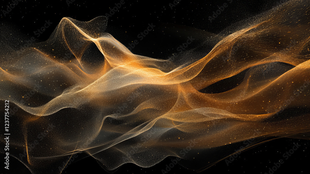 Poster futuristic particle wave. abstract technology background. rotating swirling particle shapes. dark ba