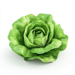 Obraz premium High Resolution 3D Icon of Fresh Green Lettuce on White Background