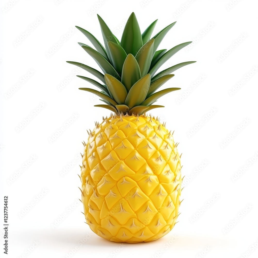 Poster bright yellow pineapple 3d rendering with playful design elements