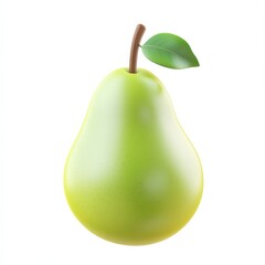 Playful Smooth 3D Cartoon Pear with Fresh Green Color and Leaf