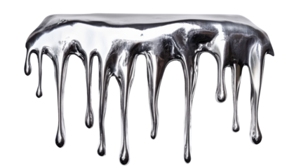 Liquid silver metal dripping with transparent background