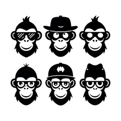 Fun monkey faces with hats and sunglasses, perfect for apparel or branding.