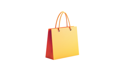Vibrant orange shopping bag on transparent background representing consumerism