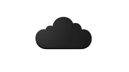 Black cloud computing icon floating on transparent background