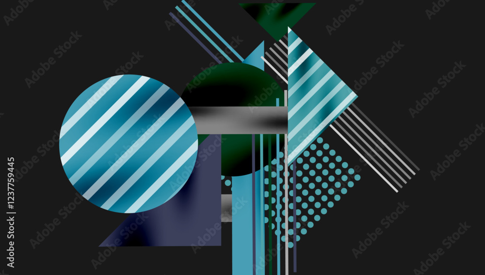 Poster circles, triangles, squares, rings and lines with shadow effect
