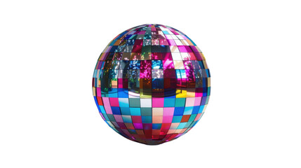 Obraz premium Colorful rotating disco ball reflecting light on transparent background
