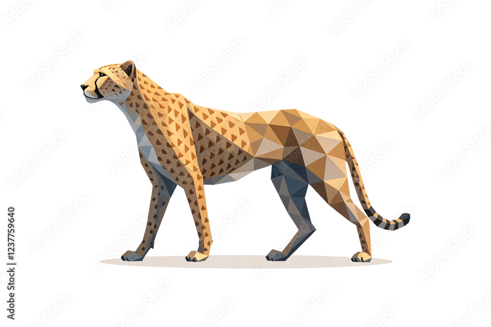 Poster geometric cheetah design, crafted with triangular patterns, combines elegance and modern artistry, e