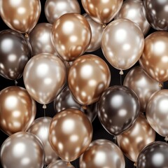 Shiny balloons in various colors on a black background for celebrations
