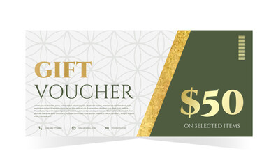 Gift voucher template in elegant ornament design. Sale, promotion, certificate. Vector illustration for spa, wellness, hotel resort
