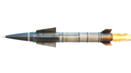 Cruise missile flying and firing with transparent background