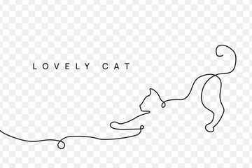 Cute Cat single line art vector illustration. Continuous one line drawing of cat.