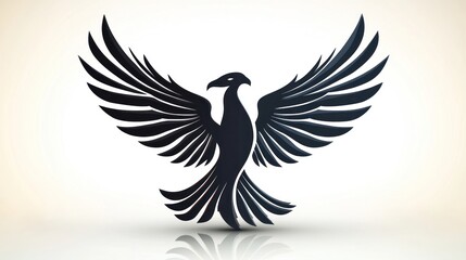 Obraz premium Majestic black bird logo, wings spread, white background, graphic design