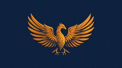 Obraz premium Golden Phoenix Wings Spread, Dark Background, Logo Design