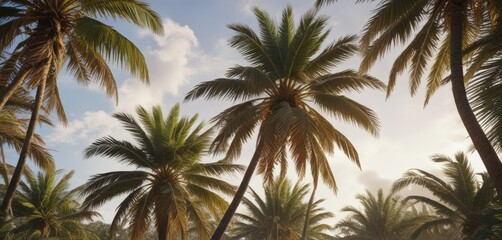 Fototapeta premium Palm tree fronds torn from branches by forceful winds , palm leaves, swirling, ripping