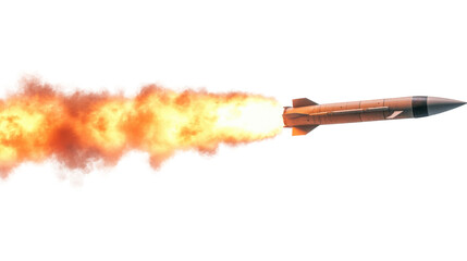 Fototapeta premium Ballistic missile launching leaving fire trail on transparent background