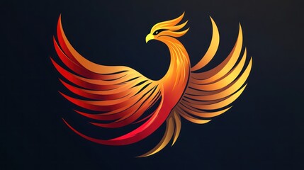 Fototapeta premium Fiery phoenix rising, dark background, mythical bird graphic
