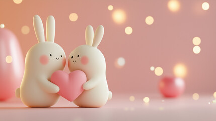 Cute bunny couple sharing love on Valentine's Day  
