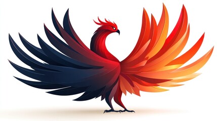 Obraz premium Fiery phoenix bird design, mythical creature, graphic illustration, logo