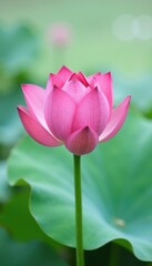 Fototapeta premium Pink lotus flower bud on a bed of white leaves, peaceful, flower