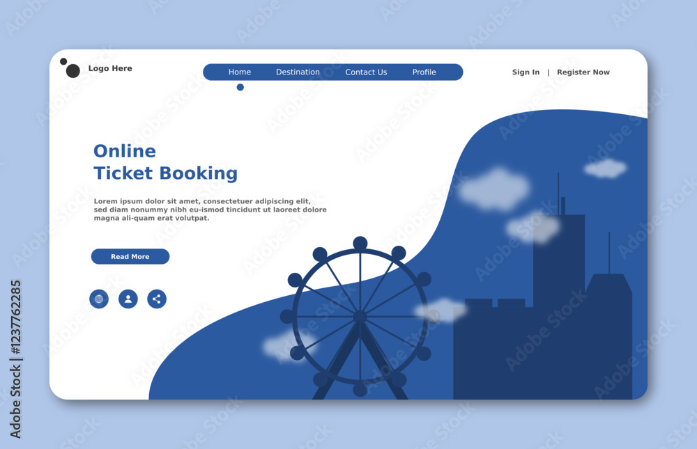 Poster travel website landing page. graphical user interface for website page