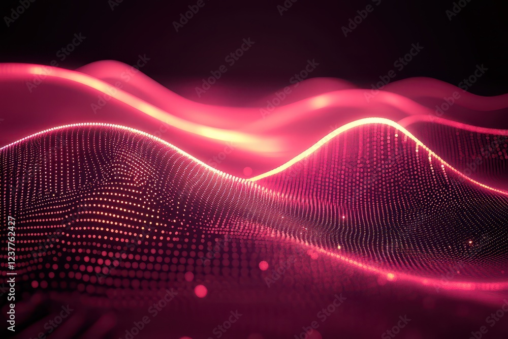 Poster abstract digital waves in vibrant pink hues creating a dynamic, flowing visual effect