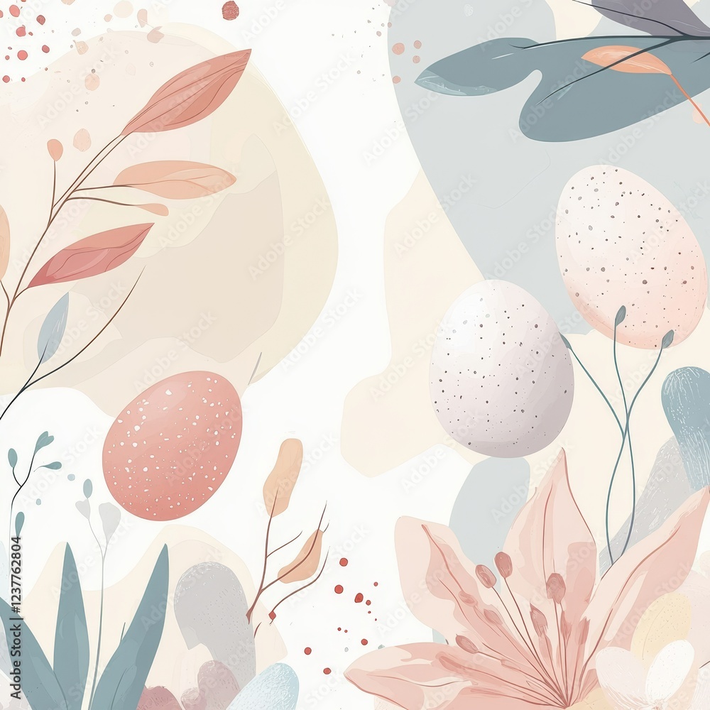 Poster abstract spring pattern featuring colorful eggs and floral elements