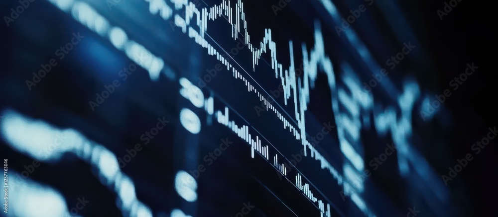 Poster a digital display shows fluctuating data trends, emphasizing the dynamic nature of information analy