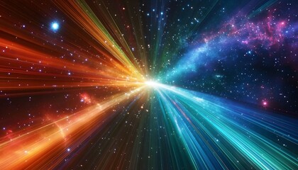 Naklejka premium Cosmic Light Rays Burst Through Starry Nebula