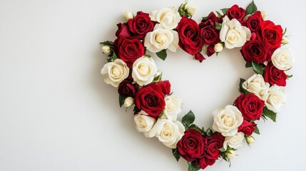 Heart-Shaped Arrangement of Red and White Roses