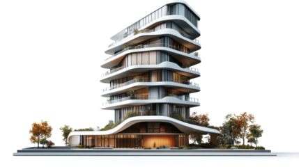 Modern skyscraper with transparent background enhancing architectural visualization