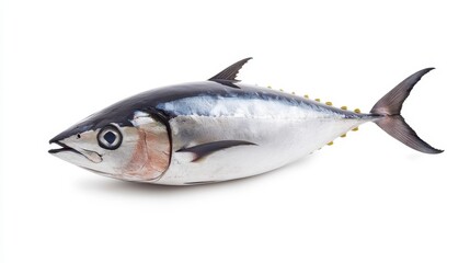 Fototapeta premium Fresh Bluefin Tuna on White Background Ready for Culinary Preparation