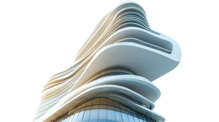 Modern skyscraper with transparent background reaching for the sky