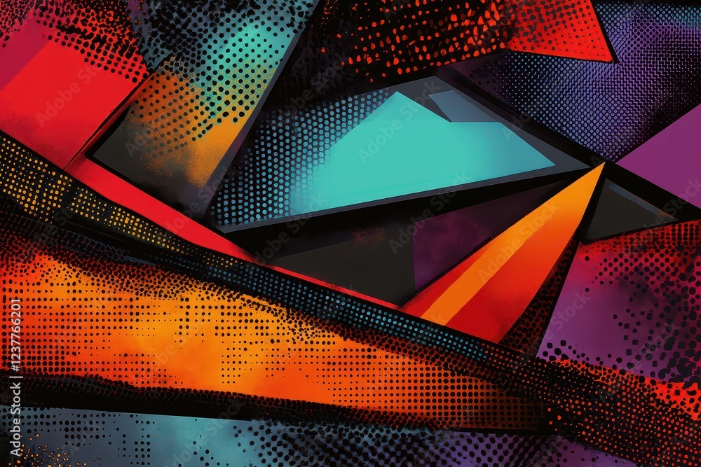 Aufkleber abstract geometric design featuring vibrant colors and dynamic shapes creating a modern aesthetic