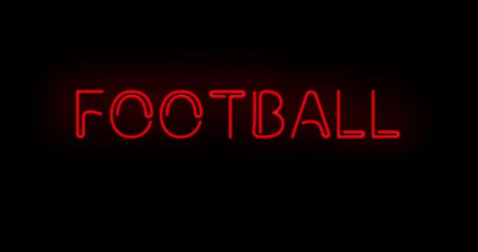 Flashing FOOTBALL Red Neon Sign flashing on and off with flicker 4K