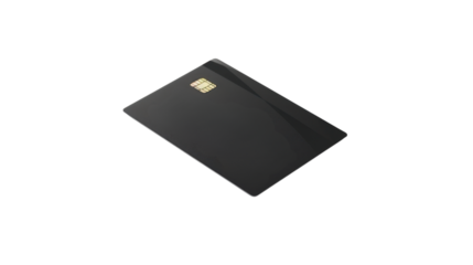 Black credit card with chip on transparent background