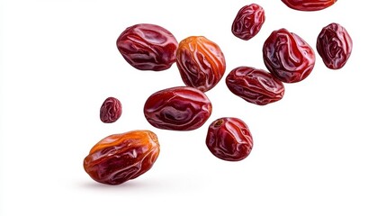 Fresh and Dried Dates Flying in the Air on White Background