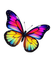 Single butterfly in bright colors on a white backdrop, nature close-up, beautiful