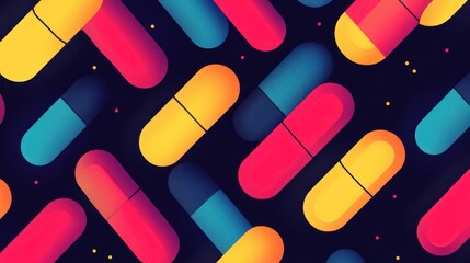 Colorful capsule pattern, dark background, medical design, healthcare