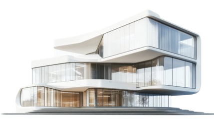 Modern office building with transparent background showcasing innovative architecture